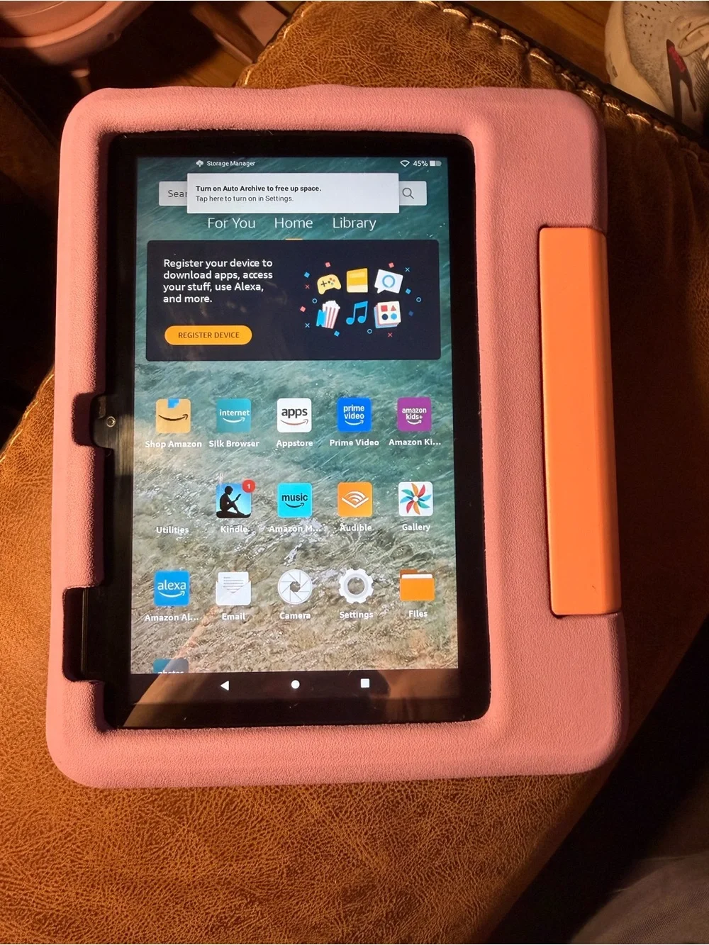 Amazon Fire Tablet with Pink and Orange Kid Case